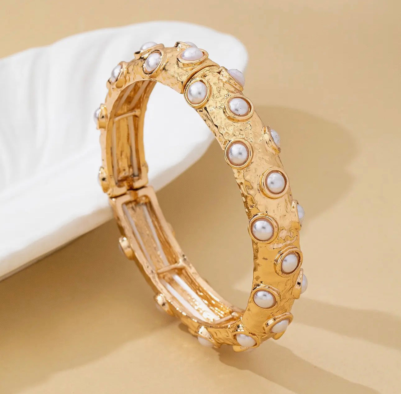 Pearl Embellished Bangle Bracelet - Gold