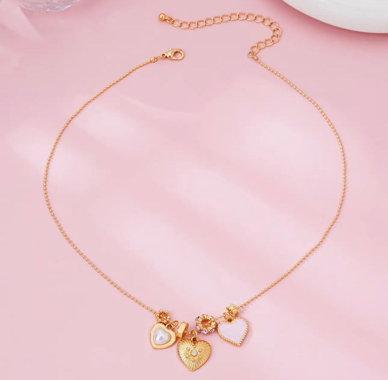 Multi-Heart Charm Necklace - Gold