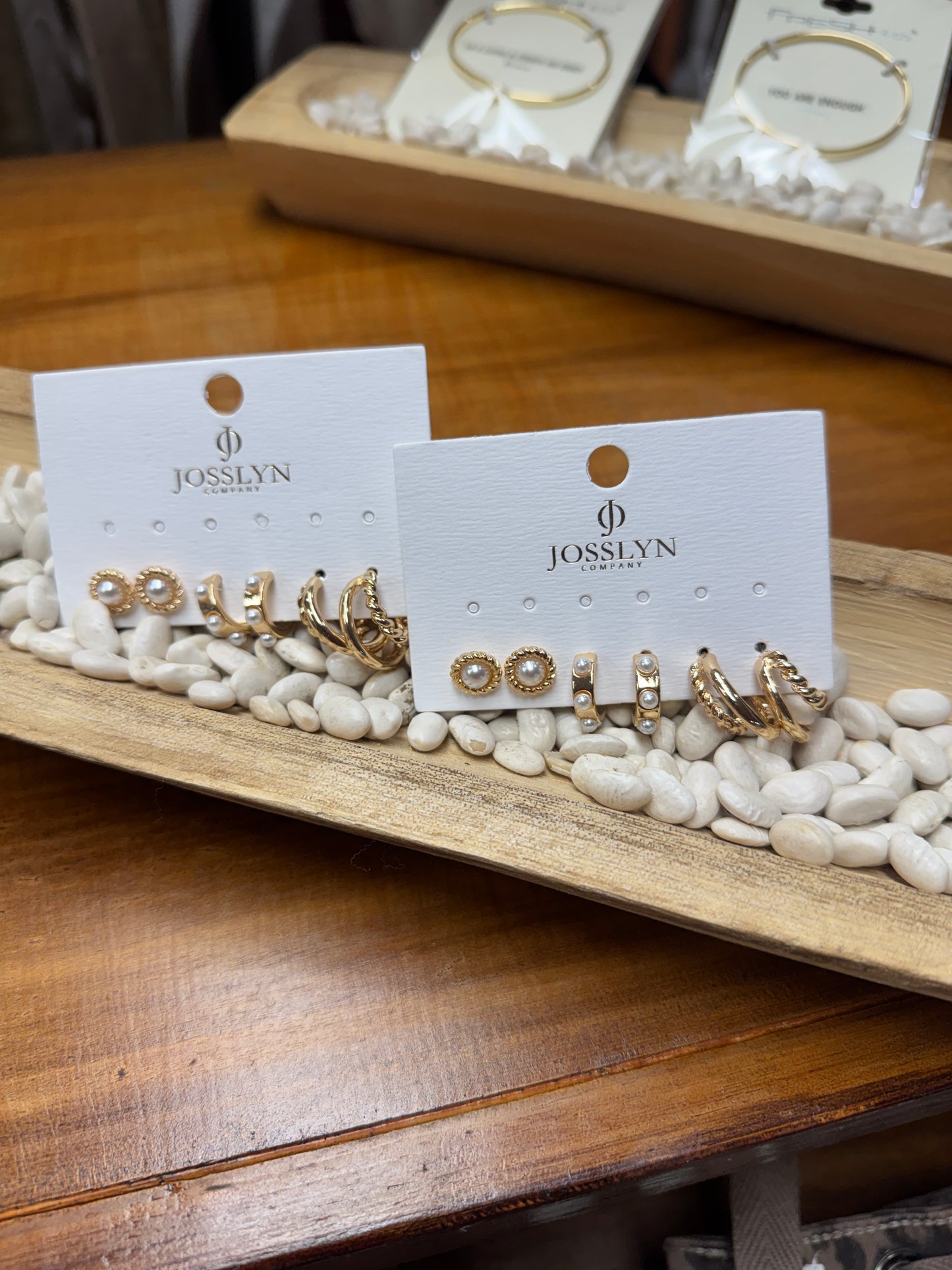 Pearl Hoop Stud Trio Earrings - Gold