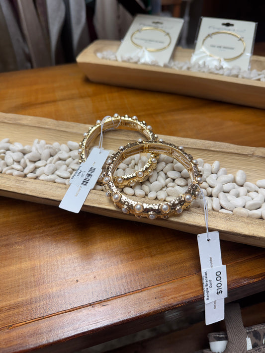 Pearl Embellished Bangle Bracelet - Gold