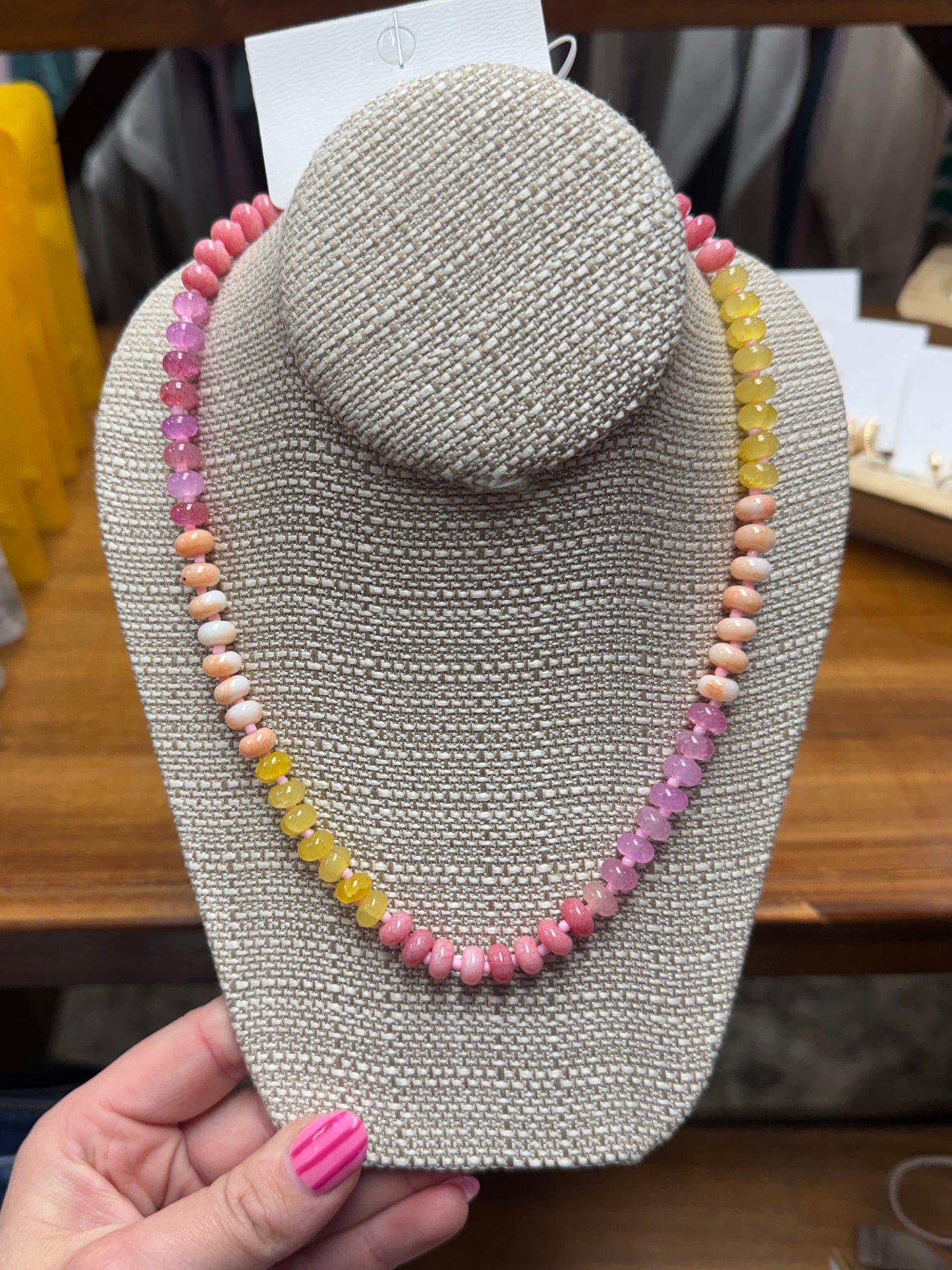 Natural Stone Glass Mixed Necklace - Gold + Pink