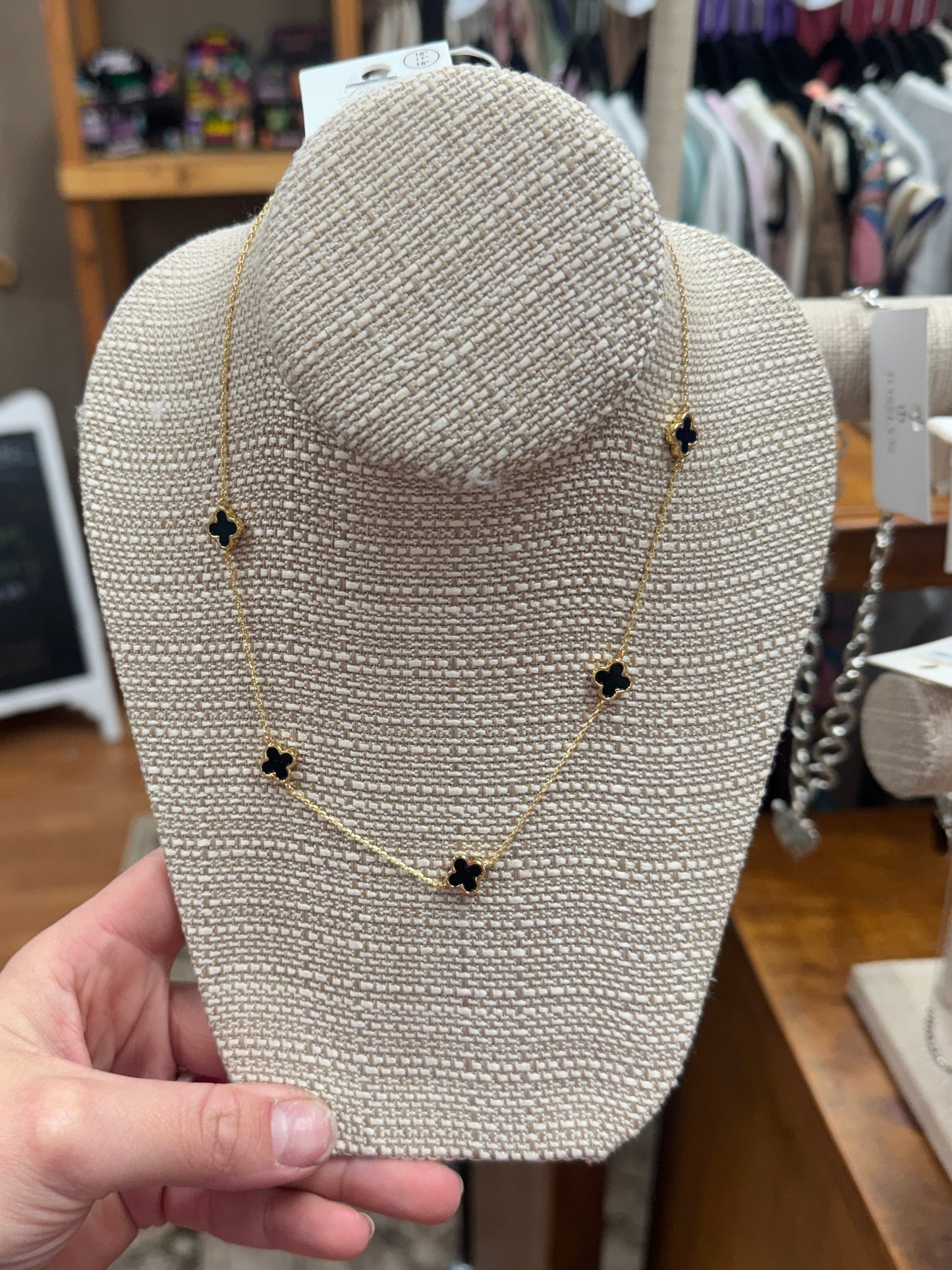 Quatrefoil Clover Necklace - Black + Gold