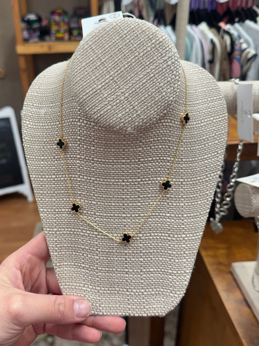 Quatrefoil Clover Necklace - Black + Gold
