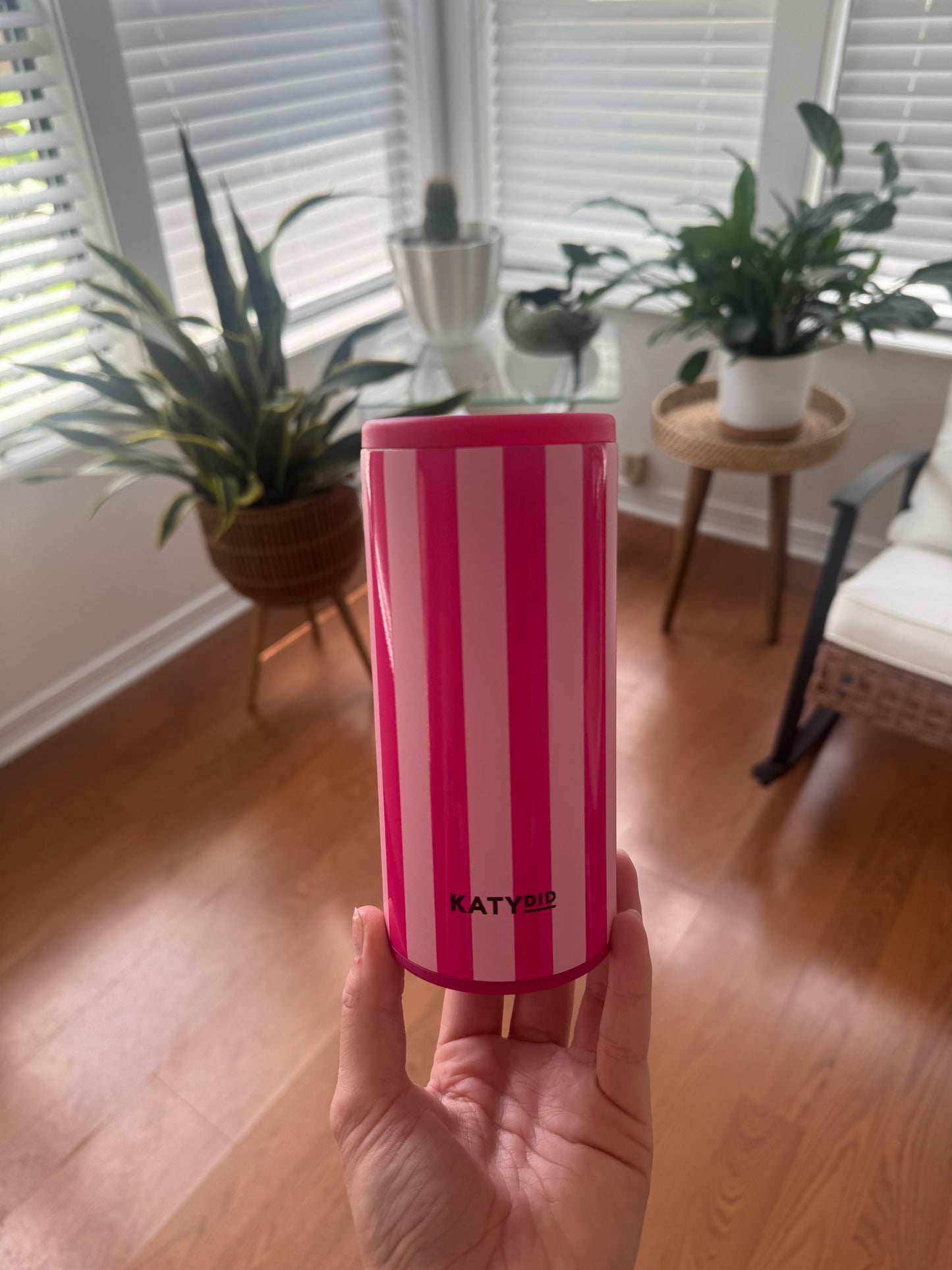 Pink Striped Slim Can Koozie