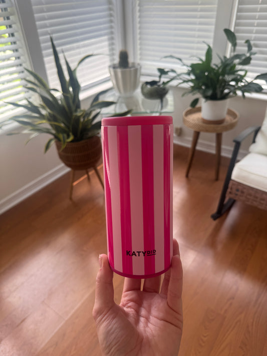 Pink Striped Slim Can Koozie