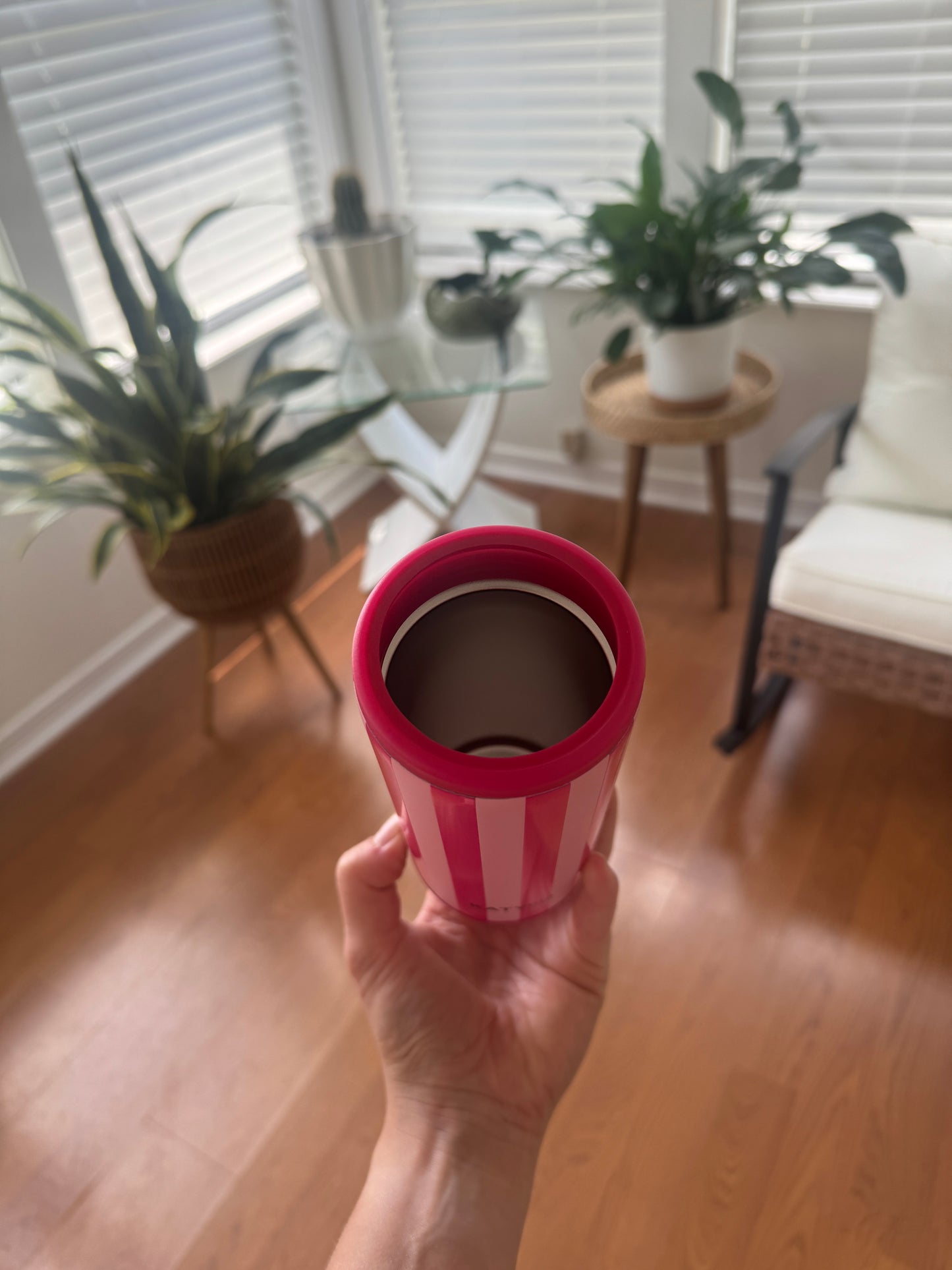Pink Striped Slim Can Koozie