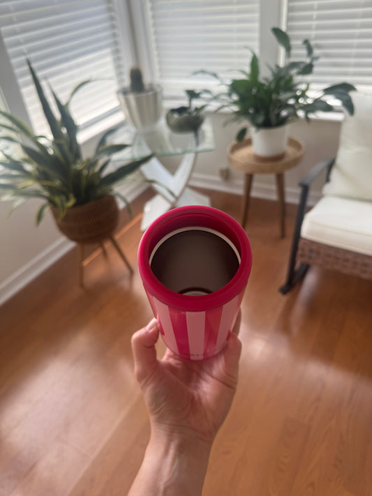 Pink Striped Slim Can Koozie