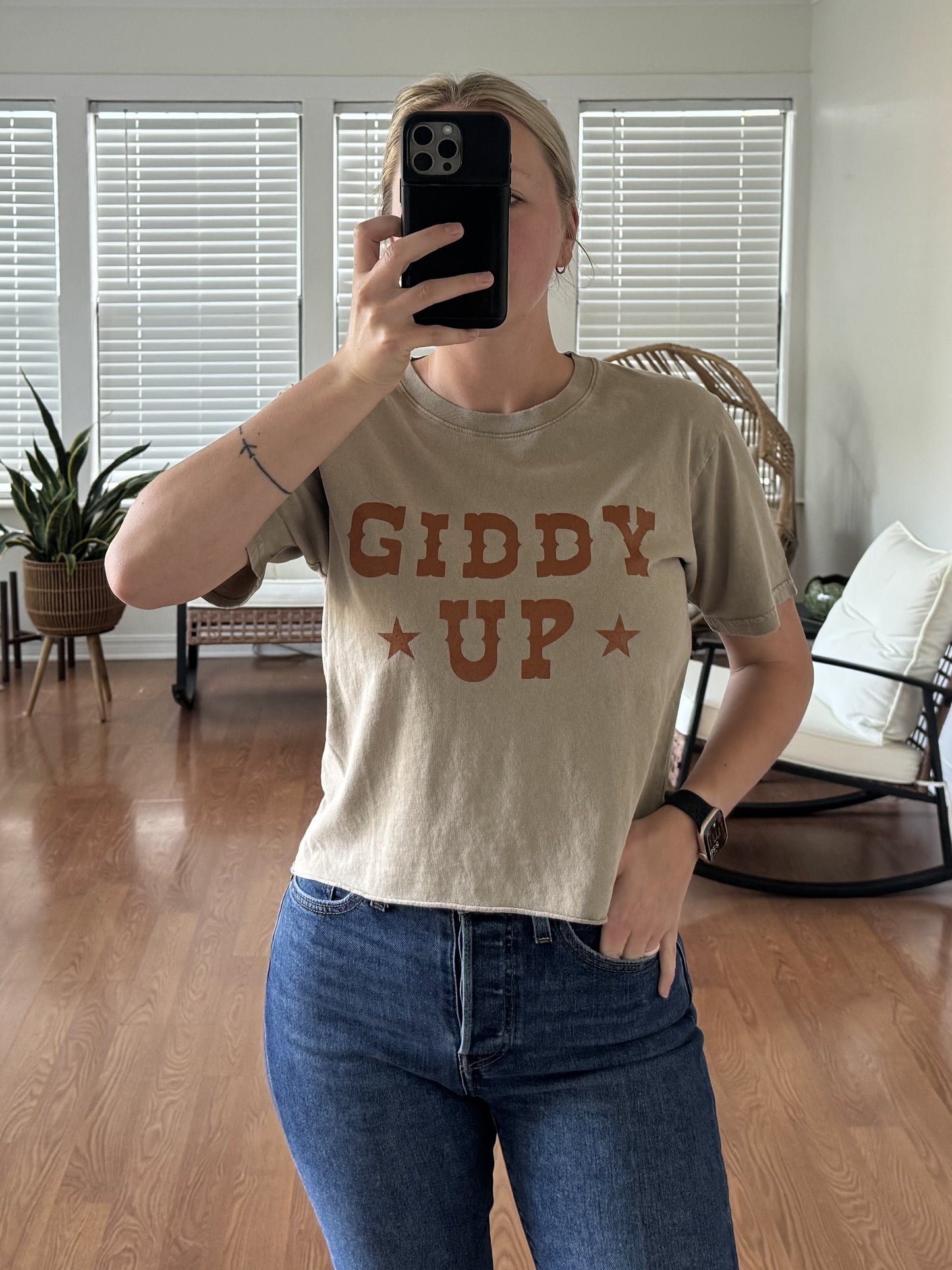 Giddy Up Short Sleeve Crop Tee - Sand