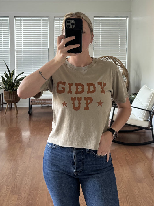 Giddy Up Short Sleeve Crop Tee - Sand
