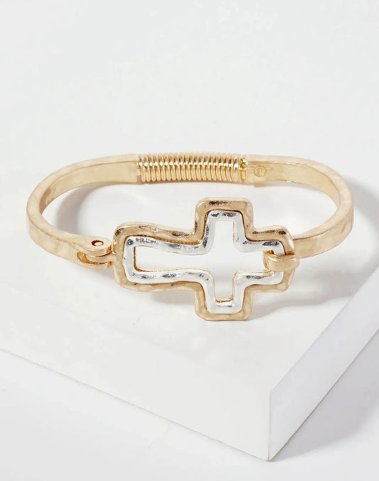 Hammered Dual Metal Cross Bracelet