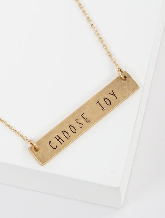 Choose Joy Bar Pendant Necklace - Gold
