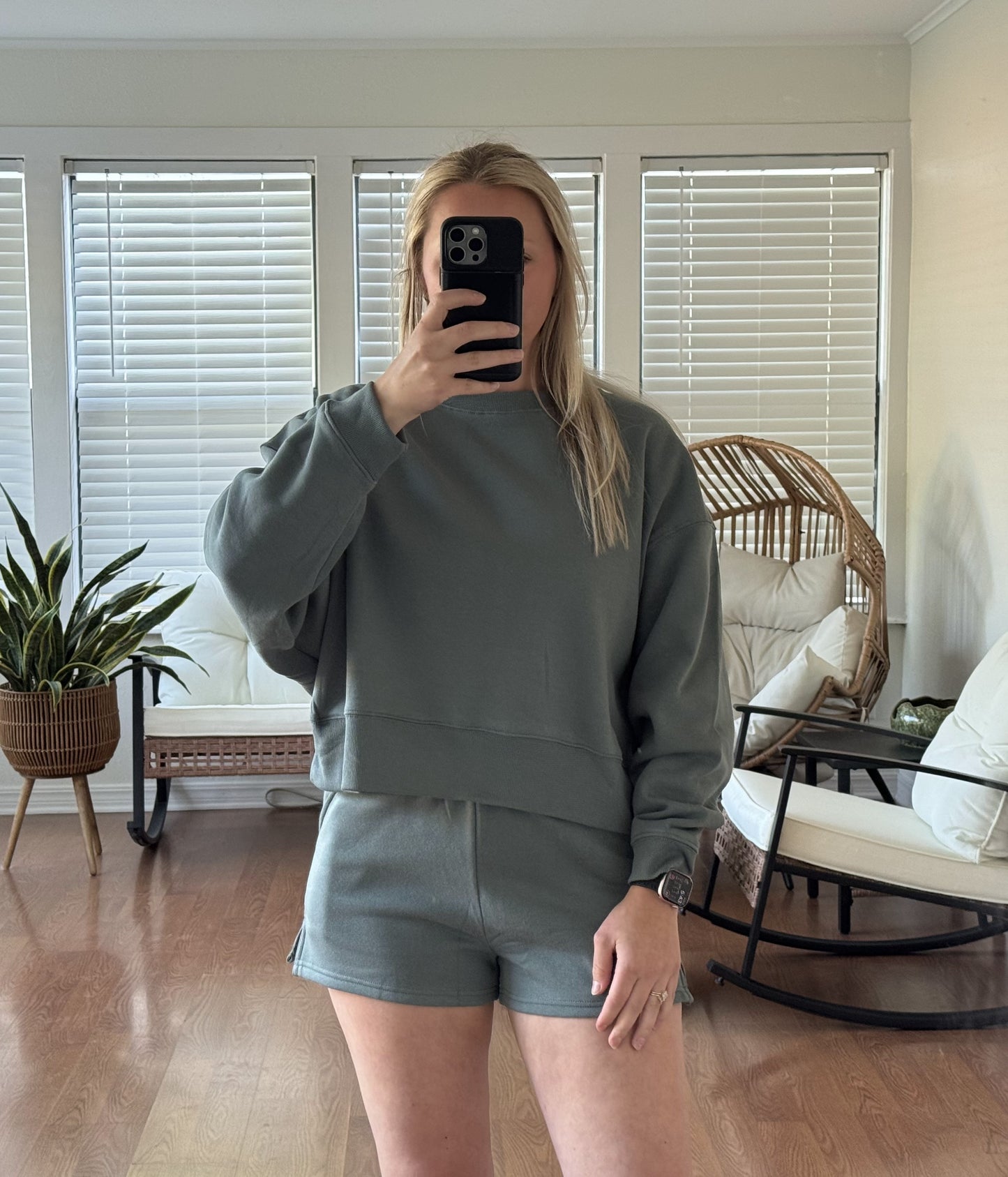 Fleece Long Sleeve Pullover & Shorts Set - Jade