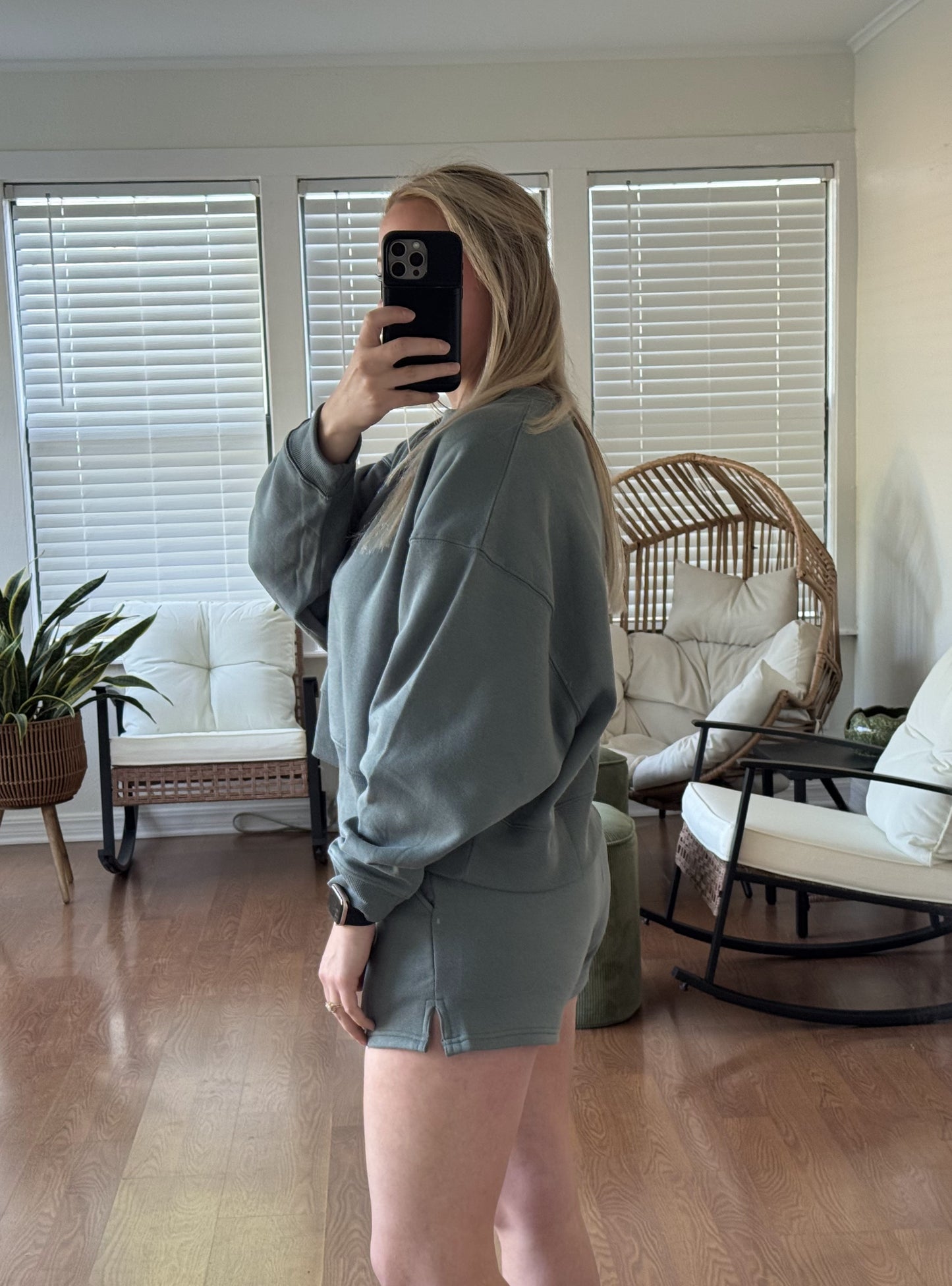 Fleece Long Sleeve Pullover & Shorts Set - Jade