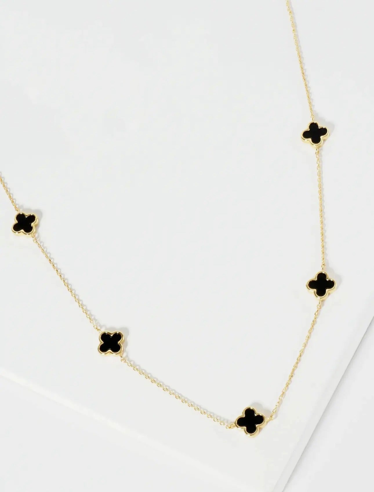 Quatrefoil Clover Necklace - Black + Gold