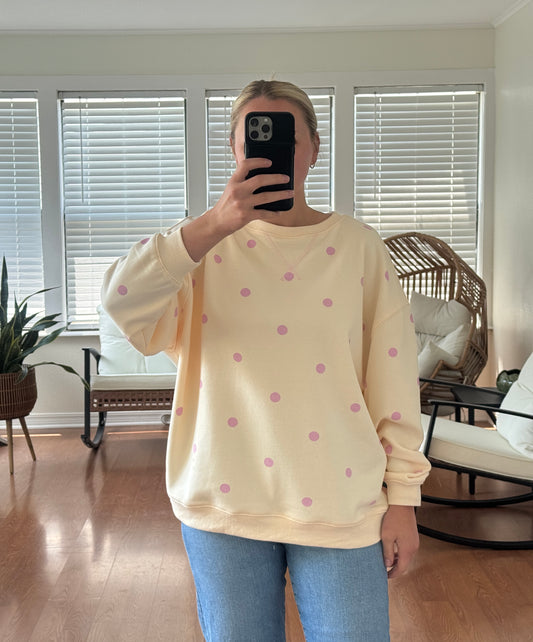 Polka Dot Pullover Top - Cream + Pink