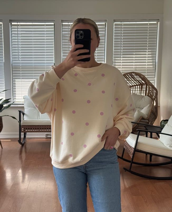 Polka Dot Pullover Top - Cream + Pink