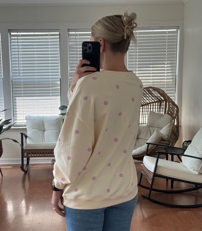 Polka Dot Pullover Top - Cream + Pink