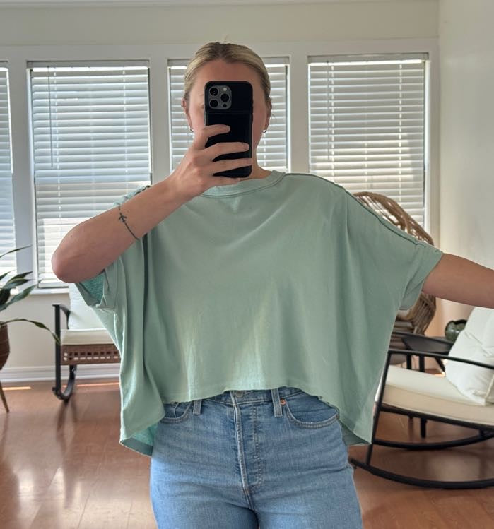 Oversized Crop Short Sleeve Tee - Sage