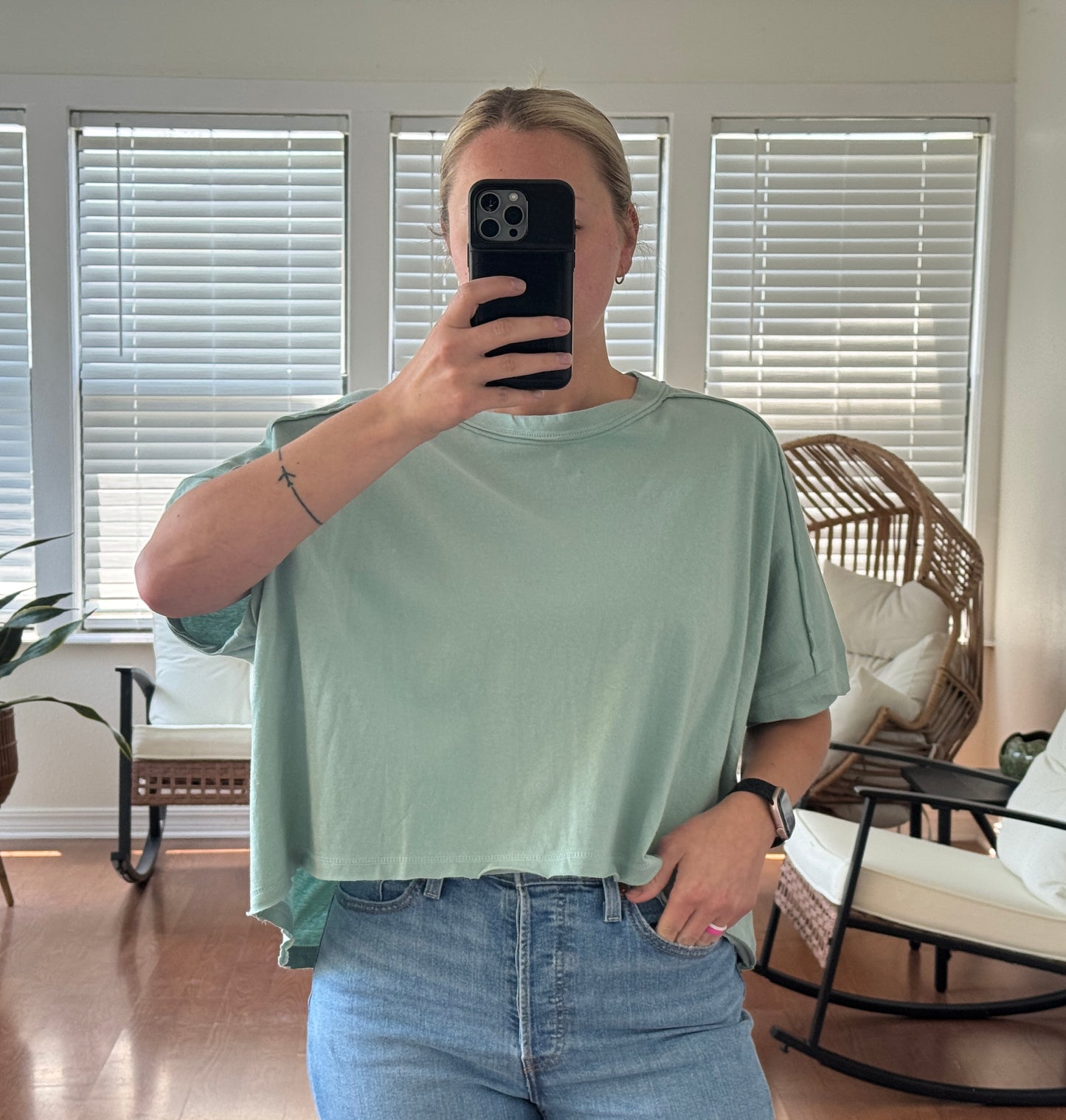 Oversized Crop Short Sleeve Tee - Sage